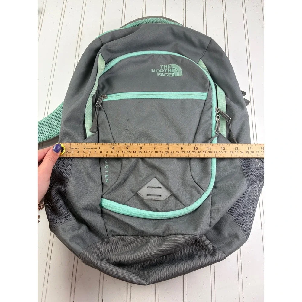 The North Face Pivoter Gray Mint Green Laptop School Backpack Bag